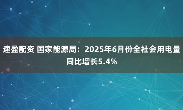 速盈配资 国家能源局：2025年6月份全社会用电量同比增长5.4%