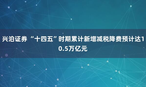 兴泊证券 “十四五”时期累计新增减税降费预计达10.5万亿元